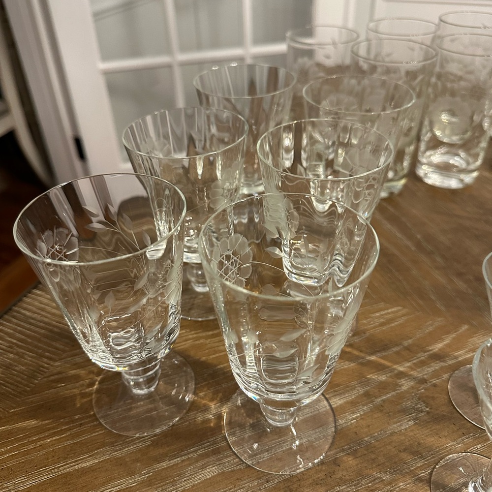 Princess House cocktail glasses, and small pitcher, & small plates.